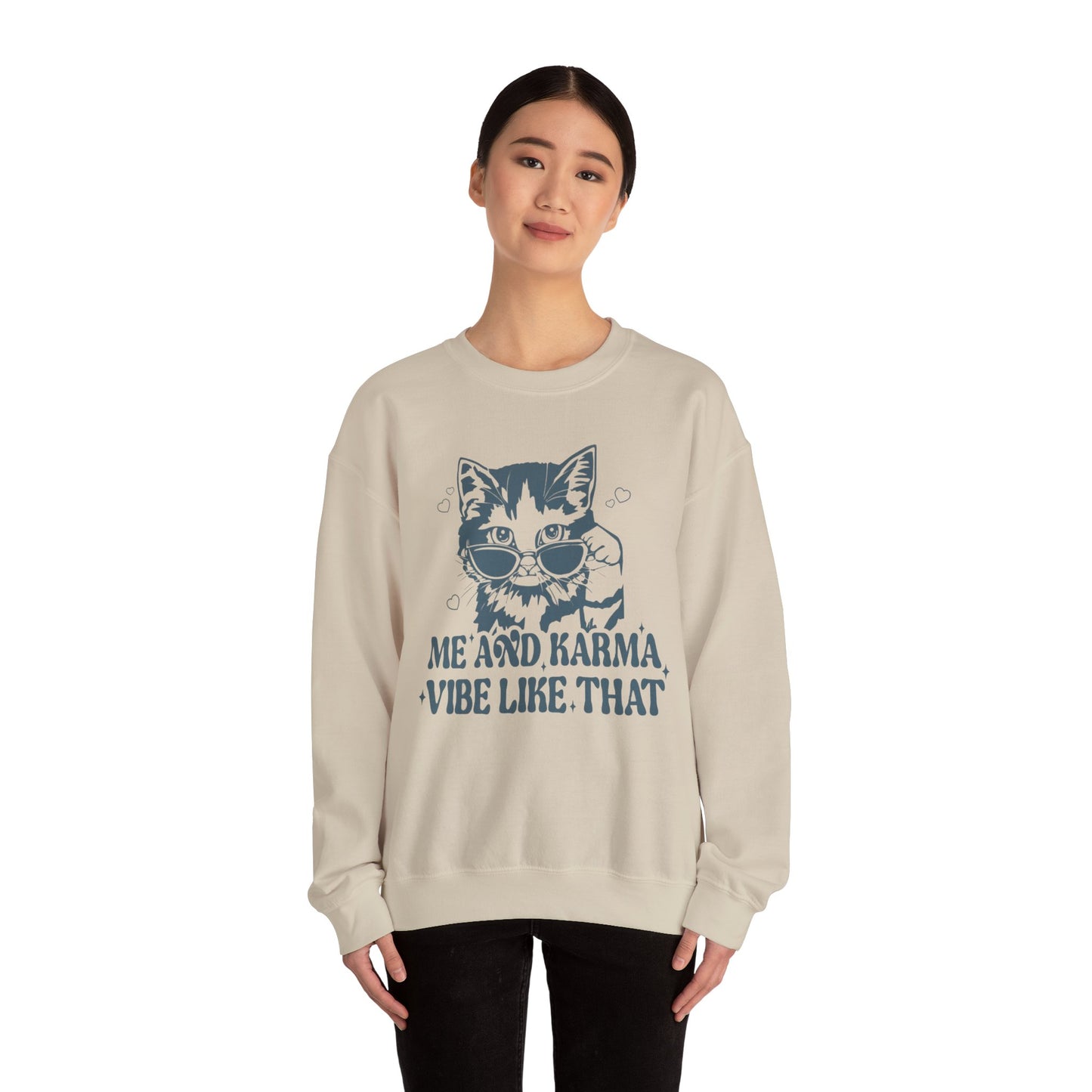 Cat Lover's Crewneck Sweatshirt – "Me and Karma Vibe Like That"