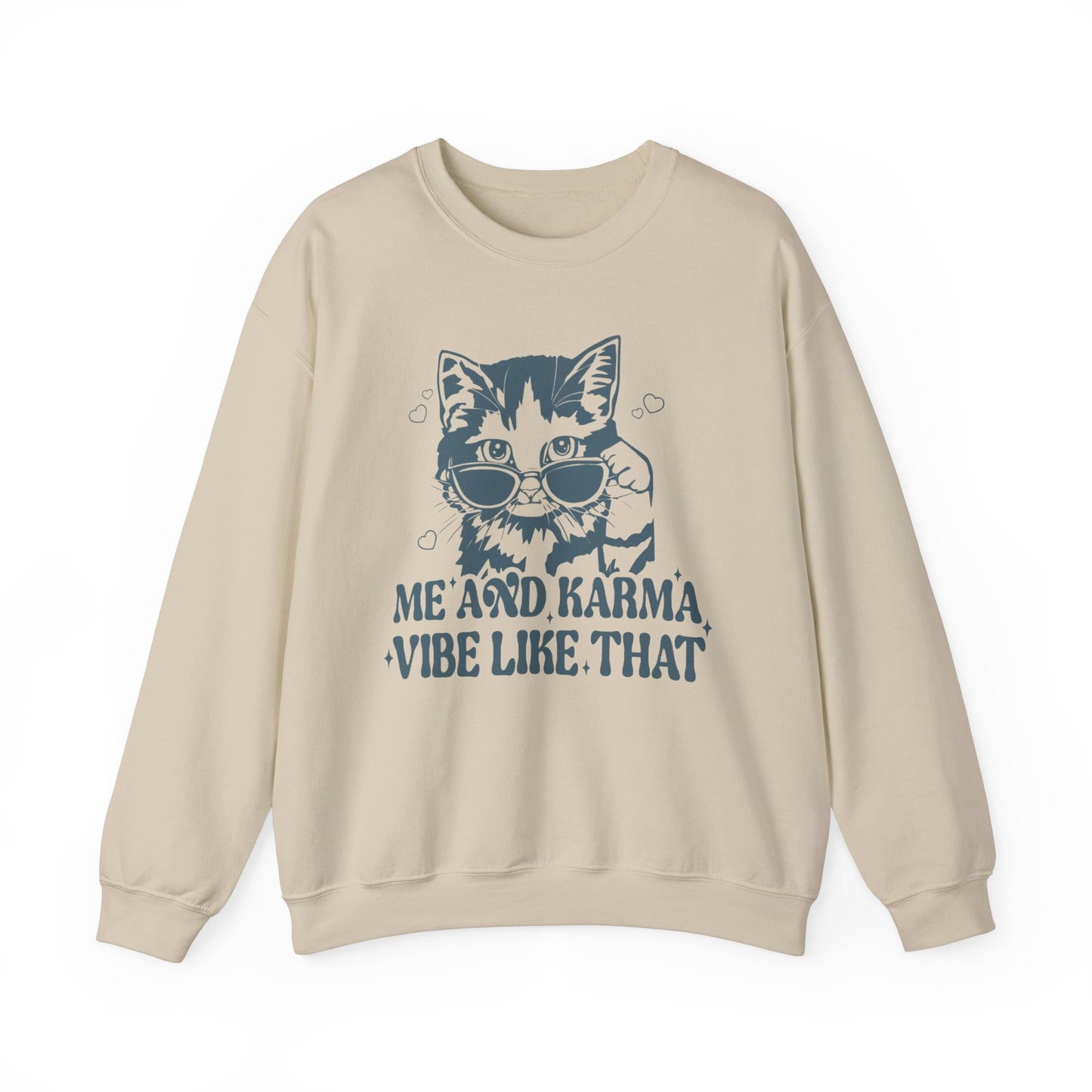 Cat Lover's Crewneck Sweatshirt – "Me and Karma Vibe Like That"