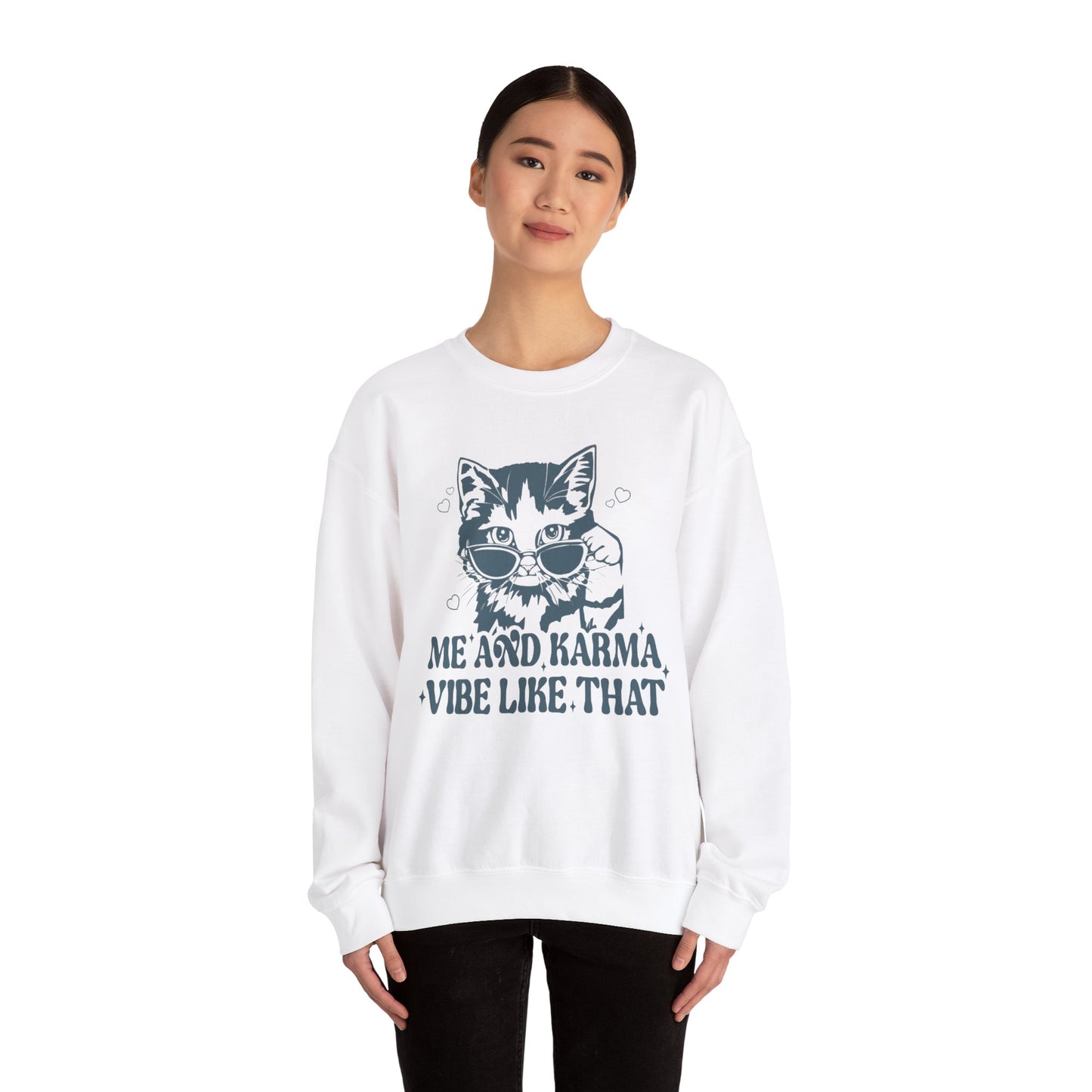 Cat Lover's Crewneck Sweatshirt – "Me and Karma Vibe Like That"